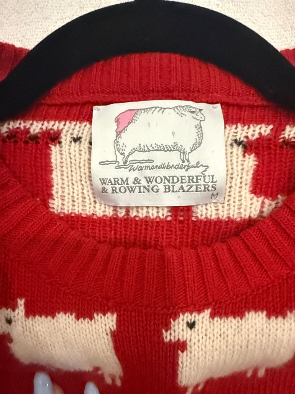 Rowing Blazers Red Sweater with Cream Sheep Motif - Picture 2 of 3
